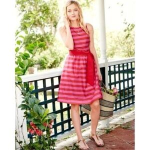 Garnet Hill Vibrant Red and Pink Striped Dress